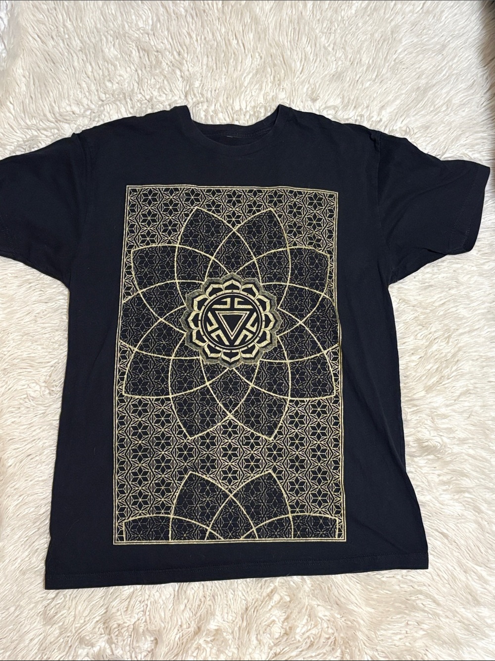 Rythmatix Men's Black Short Sleeve Tee with Gold Geometric Print
